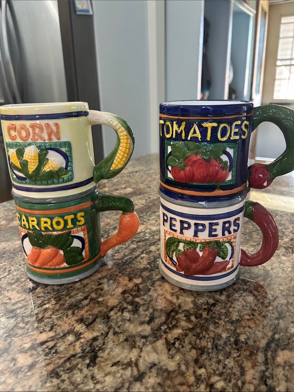 Hand-Painted Vegetable Ceramic Mug - Corn, Carrots, Tomatoes, Peppers (Set)